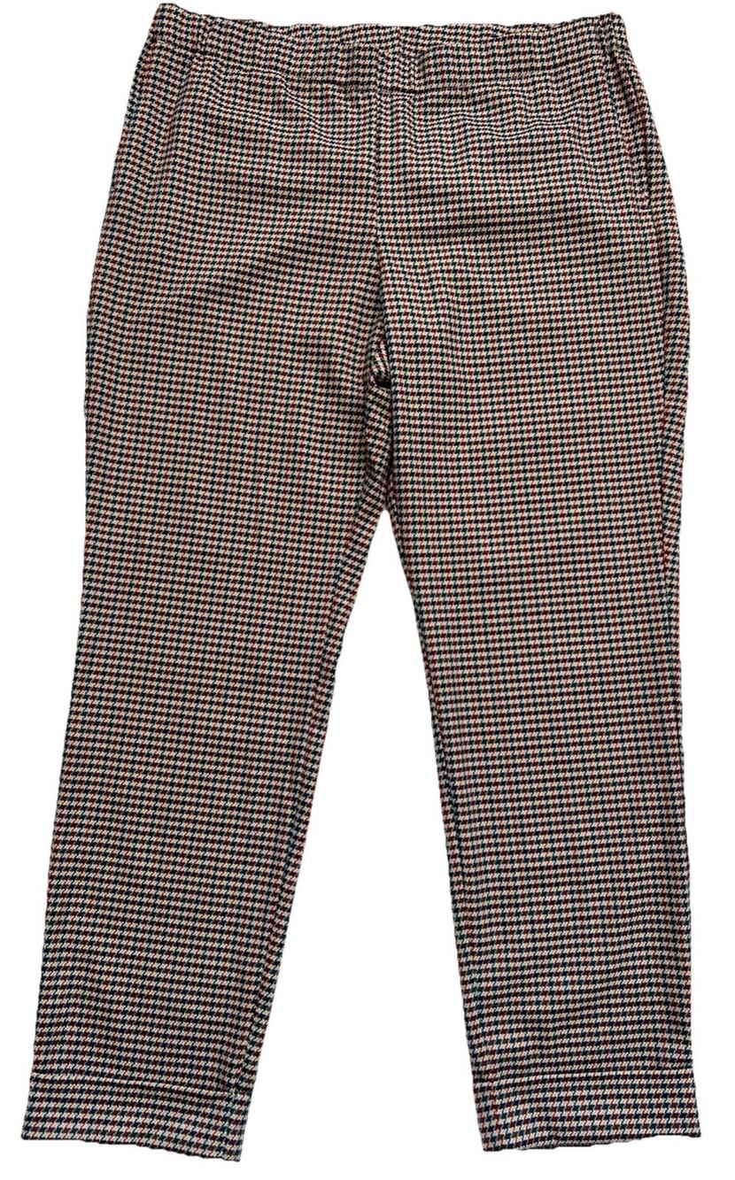 J. Jill Pull On Houndstooth Pants Womens 14 Cuffed Ankle Length Preppy Academia